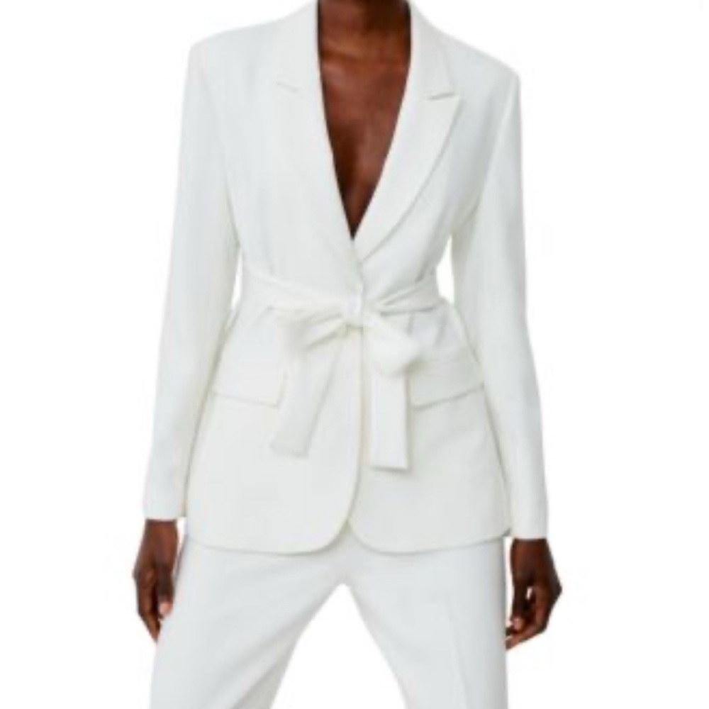 Zara Cream Blazer with Waist Tie